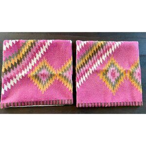 Native Southwestern Print Pink Wool Blend Pillow Covers Set Of 2 New